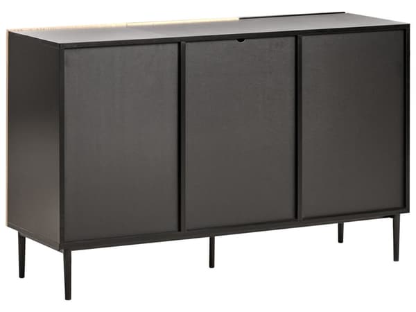 Skjenk Brun Svart MDF Metallben 3 dører Riflet front Moderne design Oppbevaring