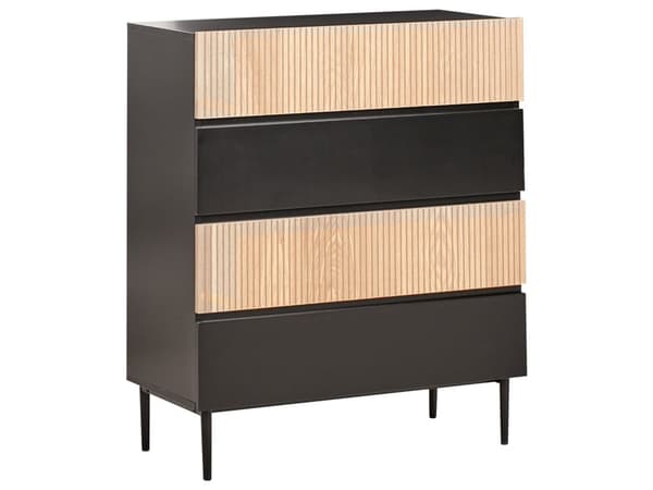 Kommode Brun Svart MDF Metallben 4 skuffer Riflet front Moderne design Oppbevaring