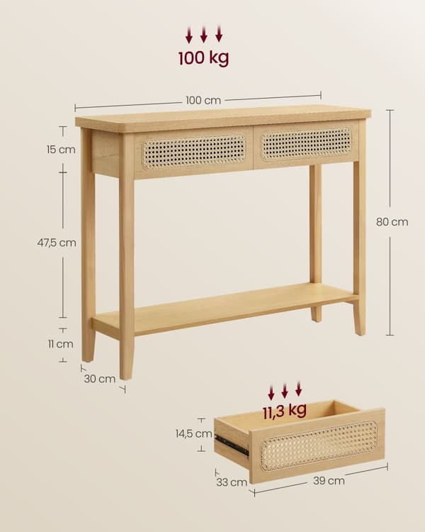 Konsolbord, VASAGLE, 30x80x100 cm, Ekbeige.