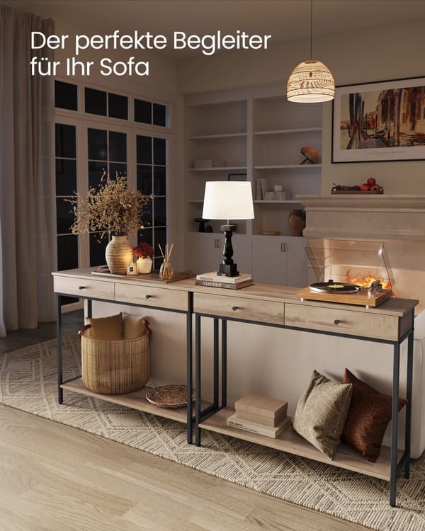Konsolipöytä, eteispöytä, sivupöytä, sohvapöytä, VASAGLE, 30 x 100 x 80 cm, kamelinruskea-mustesininen.