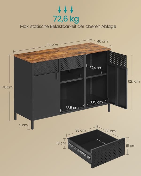 Säilytyskaappi, SONGMICS, 40x110x76 cm, Vintage ruskea-mattamusta.