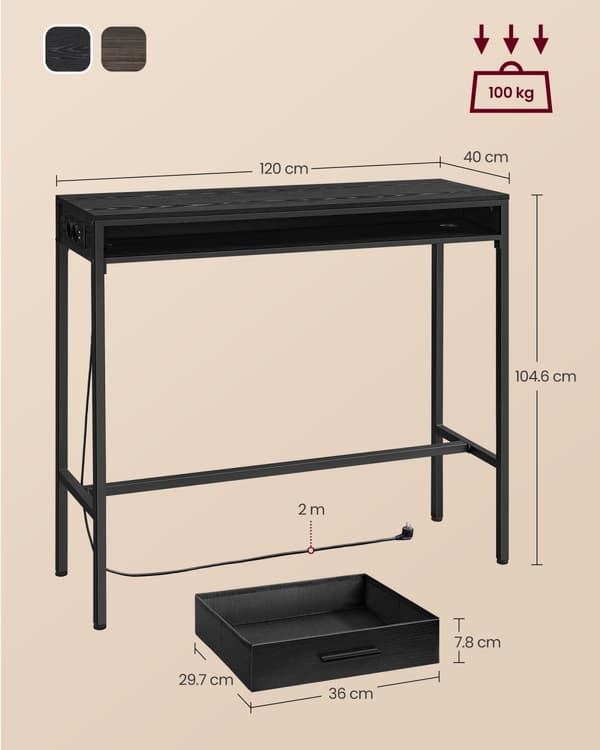 Bartbord, VASAGLE, 40 x 120 x 104,6 cm, Askbrun.