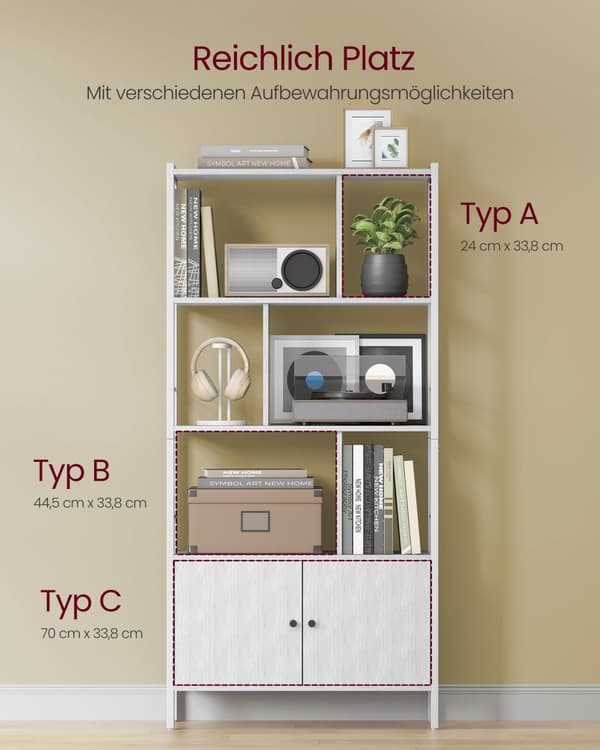 Bokhylla, LBC022B01, 30x74x154,5 cm, Vintagebrun-Svart