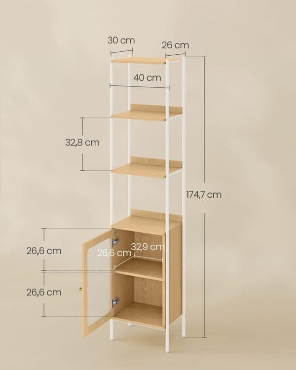Bokhylla, VASAGLE, 30x40x174.7 cm, Beige