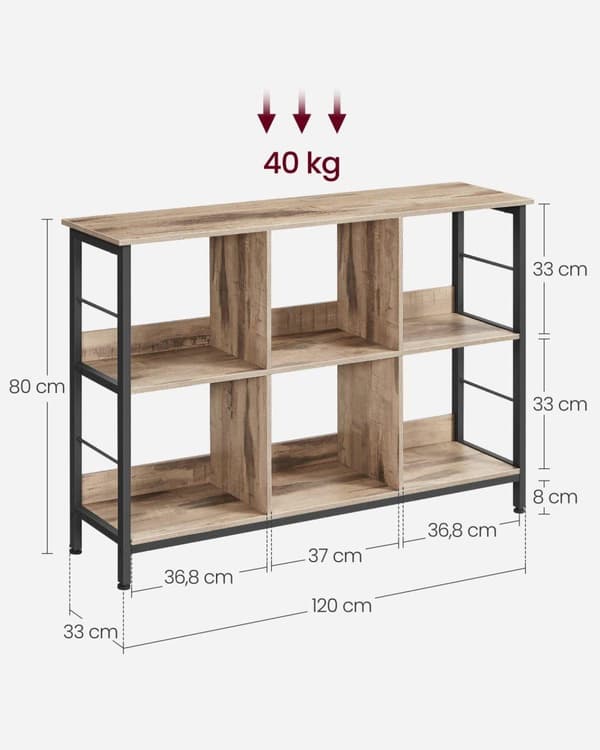 Hylde, VASAGLE LLS104B01, 120x33x80 cm, Brun-Sort