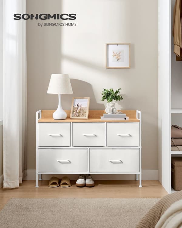 Kommod, SONGMICS, 29 x 98,2 x 70 cm, Molnvit-Ekbeige.