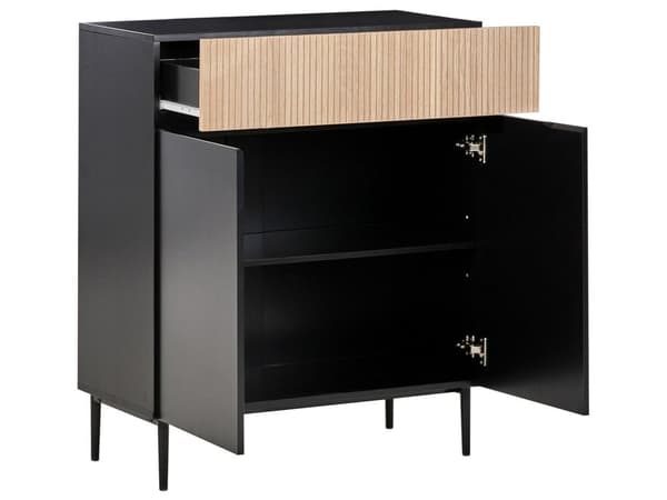 2-dørs skab sort og brun MDF lyst træ ribbet design med skuffe moderne stue