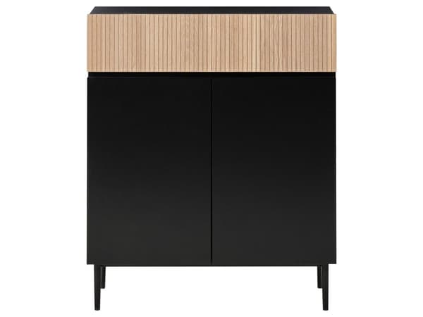 2-dørs skab sort og brun MDF lyst træ ribbet design med skuffe moderne stue