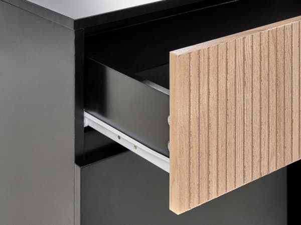 2-dørs skab sort og brun MDF lyst træ ribbet design med skuffe moderne stue