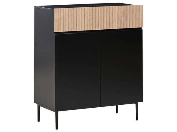 2-dørs skab sort og brun MDF lyst træ ribbet design med skuffe moderne stue