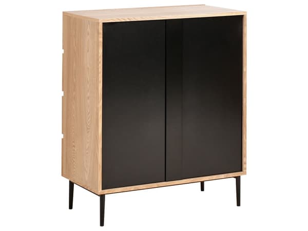 Kommode med 4 skuffer brun MDF lyst træ ribbet design moderne stue soveværelse
