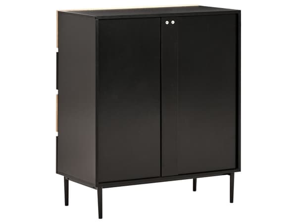 Kommode med 4 skuffer sort og brun MDF lyst træ ribbet design moderne stue soveværelse