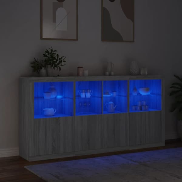 Skänk med LED-belysning grå sonoma 202x37x100 cm
