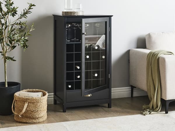 Skænk mørkt træ med glasfronter 2 dørhylder Vinreol Glasholder Traditionel skænk entre