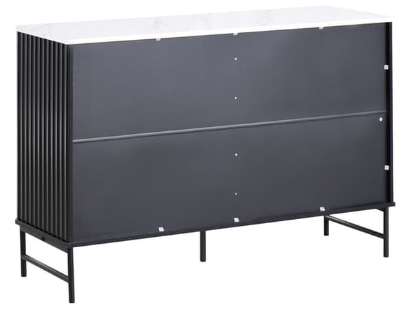 6-skuffekiste Sort MDF Metalben Riflet design Front Moderne opbevaringsenhed Stue Soveværelse