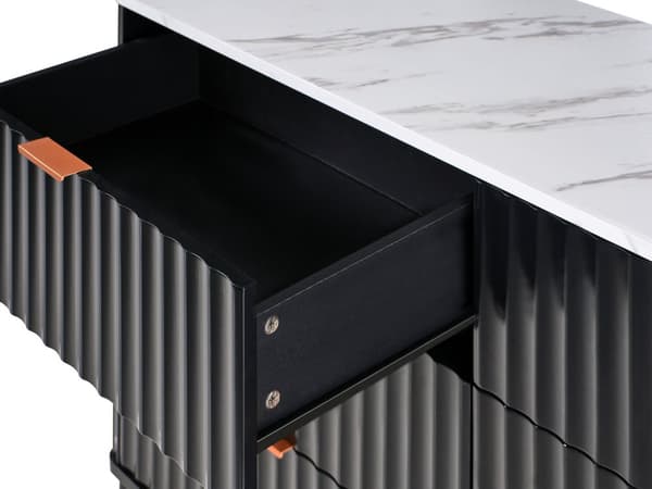 6-skuffekiste Sort MDF Metalben Riflet design Front Moderne opbevaringsenhed Stue Soveværelse