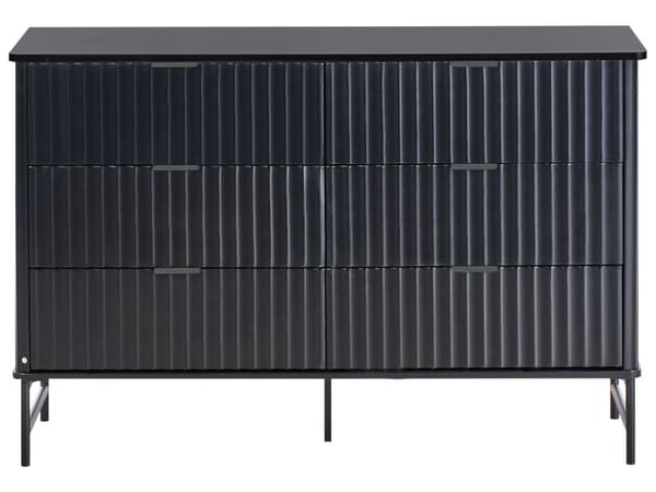 6-skuffekiste Sort MDF Metalben Riflet design Front Moderne opbevaringsenhed Stue Soveværelse