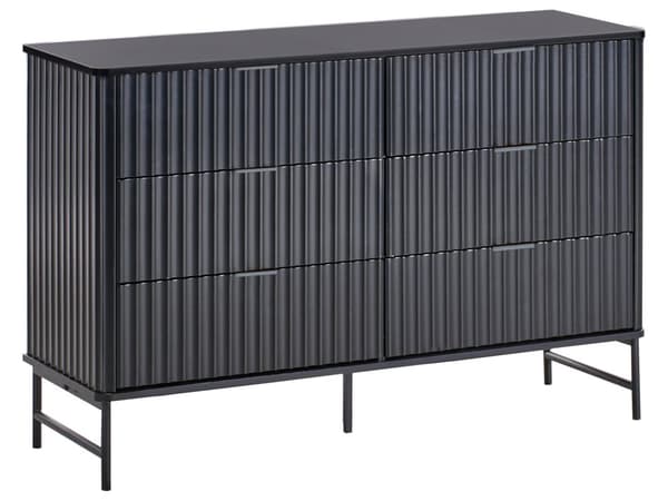 6-skuffekiste Sort MDF Metalben Riflet design Front Moderne opbevaringsenhed Stue Soveværelse
