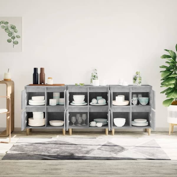 Skänk 3 st betonggrå 60x35x70 cm konstruerat trä