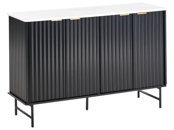 Skænk Sort MDF 4-dørs skab Opbevaring Moderne minimalistisk design Opbevaring i stuen