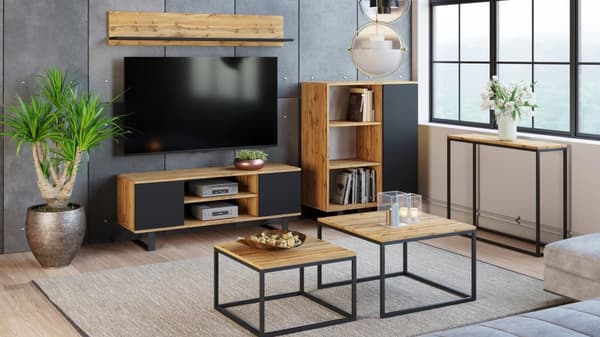 Fondi skab egetræ craft gold - sort, loft stil