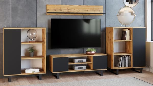 Fondi skab egetræ craft gold - sort, loft stil