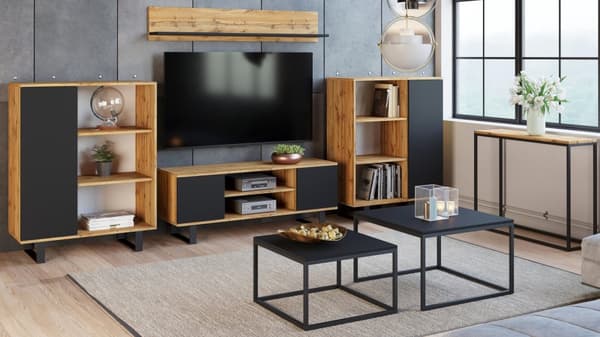 Fondi skab egetræ craft gold - sort, loft stil