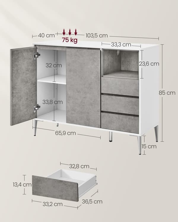 Sidobord, VASAGLE, 40x103,5x85 cm, Vit