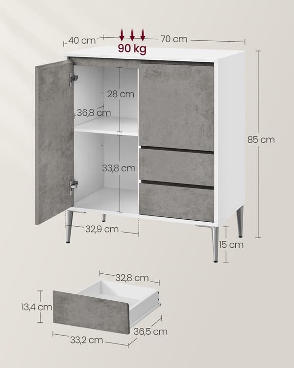 Sidobord, VASAGLE, 40x70x85 cm, Betonggrå