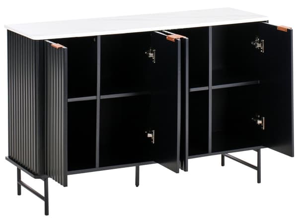 Skjenk Svart MDF 4-dørs Skap med Marmoreffekt Oppbevaring Moderne Minimalistisk Design Oppbevaring i Stue