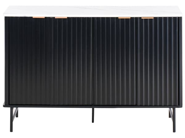 Skjenk Svart MDF 4-dørs Skap med Marmoreffekt Oppbevaring Moderne Minimalistisk Design Oppbevaring i Stue