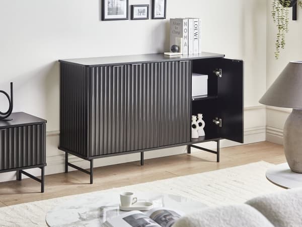 Skjenk Svart MDF 4-dørs Skap Oppbevaring Moderne Minimalistisk Design Oppbevaring i Stue