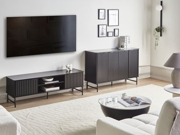 Skjenk Svart MDF 4-dørs Skap Oppbevaring Moderne Minimalistisk Design Oppbevaring i Stue