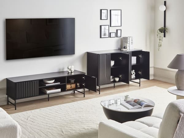 Skjenk Svart MDF 4-dørs Skap Oppbevaring Moderne Minimalistisk Design Oppbevaring i Stue