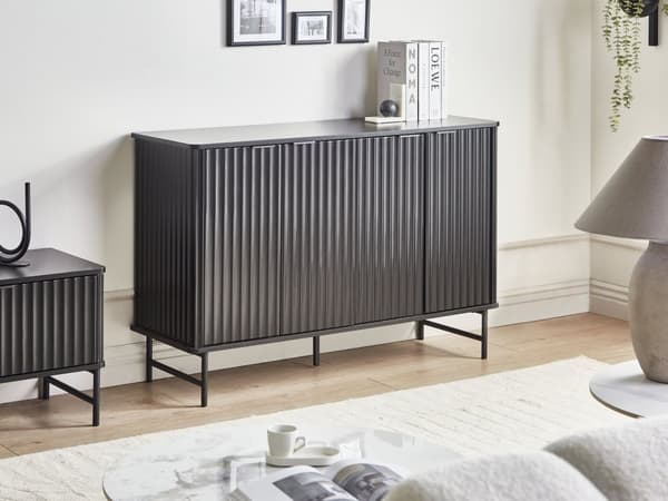 Skjenk Svart MDF 4-dørs Skap Oppbevaring Moderne Minimalistisk Design Oppbevaring i Stue