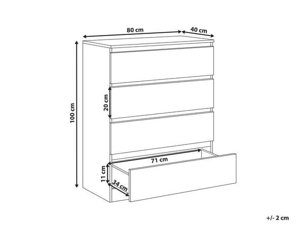 Hvid 4-skuffers kommode til stue, gang, linnedskab til soveværelse 100 x 80 cm Skandinavisk stil
