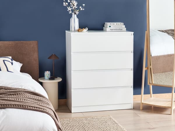 Hvid 4-skuffers kommode til stue, gang, linnedskab til soveværelse 100 x 80 cm Skandinavisk stil