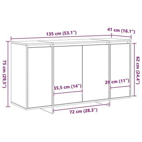 Grått Sideboard Grå sonoma Konstruerat trä 135 x 41 x 75 cm