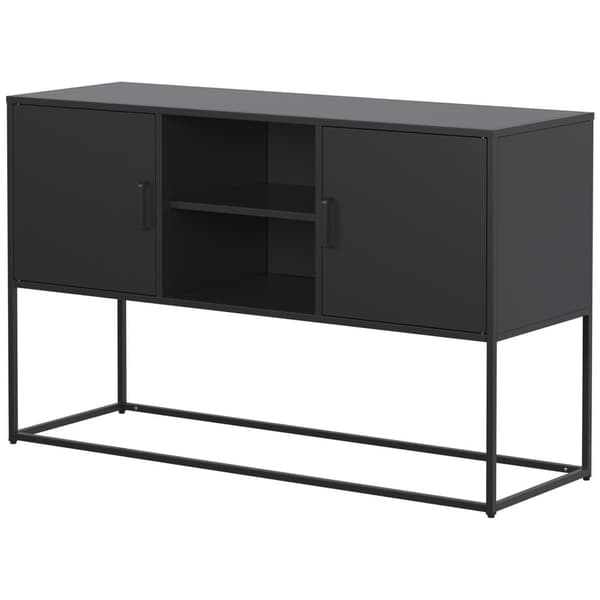 Sort metal-accent skab, skænk buffet og opbevaringsskab med lås, robust metalkonstruktion med stilfuld sort