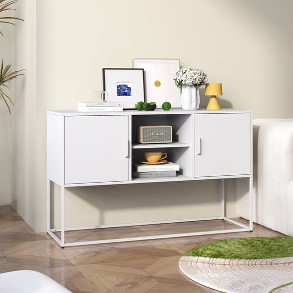 Hvid metalskænk, buffet og skab – robust konstruktion i stilfuld hvid, H 75 cm × B 120 cm × T 40 cm