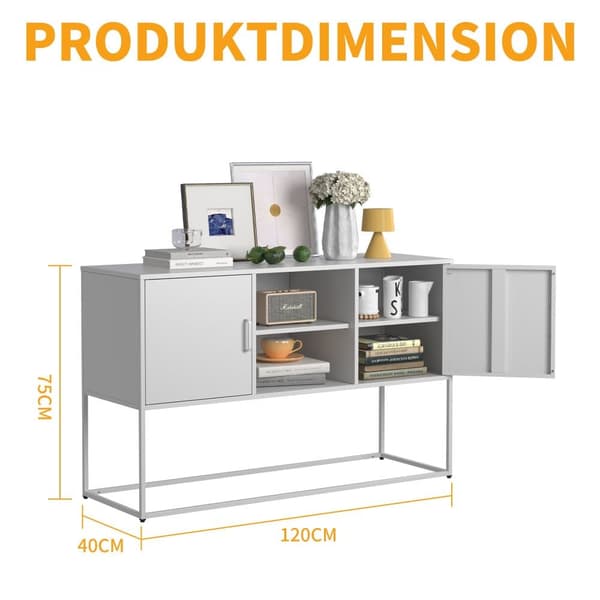 Hvid metalskænk, buffet og skab – robust konstruktion i stilfuld hvid, H 75 cm × B 120 cm × T 40 cm