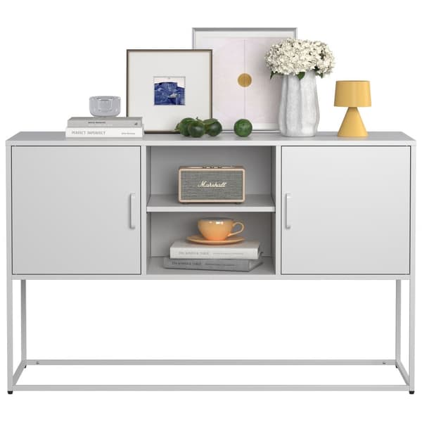 Hvid metalskænk, buffet og skab – robust konstruktion i stilfuld hvid, H 75 cm × B 120 cm × T 40 cm