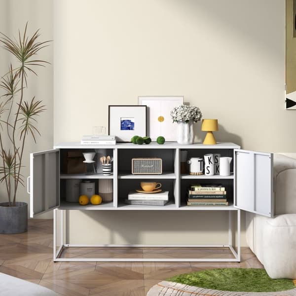 Hvid metalskænk, buffet og skab – robust konstruktion i stilfuld hvid, H 75 cm × B 120 cm × T 40 cm