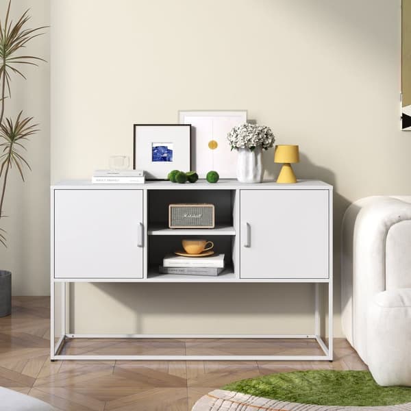 Hvid metalskænk, buffet og skab – robust konstruktion i stilfuld hvid, H 75 cm × B 120 cm × T 40 cm