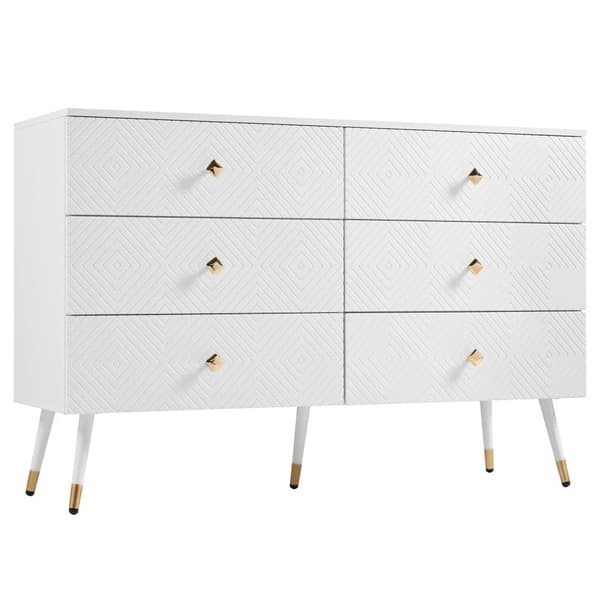 Moderne buffet 120x40x80 cm - med 6 skuffer - spånplade - hvid