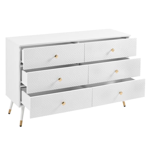 Moderne buffet 120x40x80 cm - med 6 skuffer - spånplade - hvid