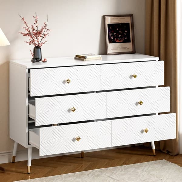 Moderne buffet 120x40x80 cm - med 6 skuffer - spånplade - hvid