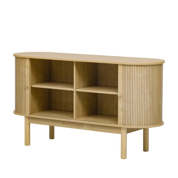 Buffet 138x43x75 cm - med 2 skydelåger - fyrretræsben - med justerbare hylder - lyst naturtræ
