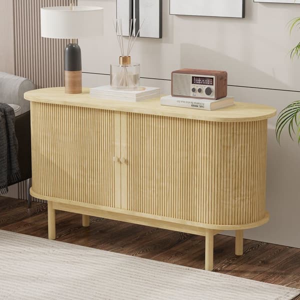 Buffet 138x43x75 cm - med 2 skydelåger - fyrretræsben - med justerbare hylder - lyst naturtræ