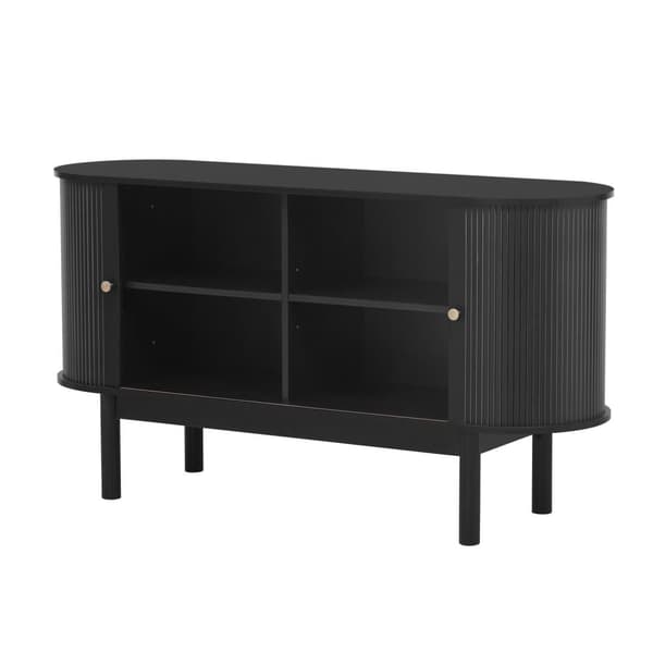 Buffet 138x43x75 cm - med 2 skydelåger - fyrretræsben - med justerbare hylder - sort